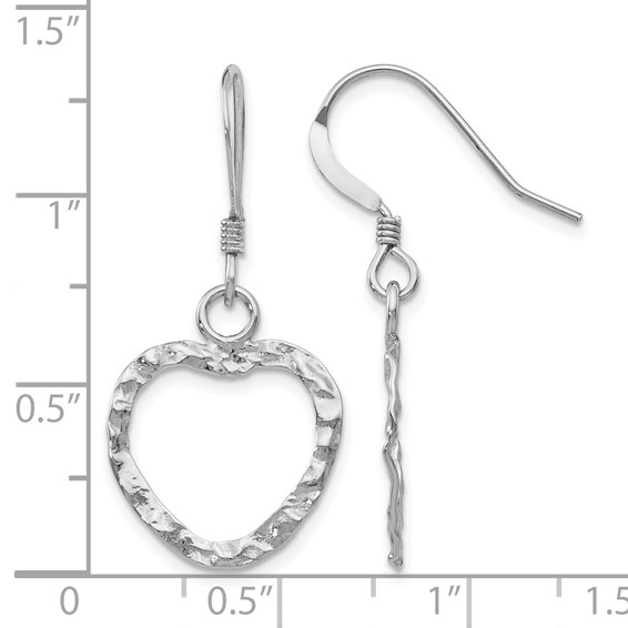 Leslie's Sterling Silver RH-pltd  Textured Heart Shepherd Hook Earrings
