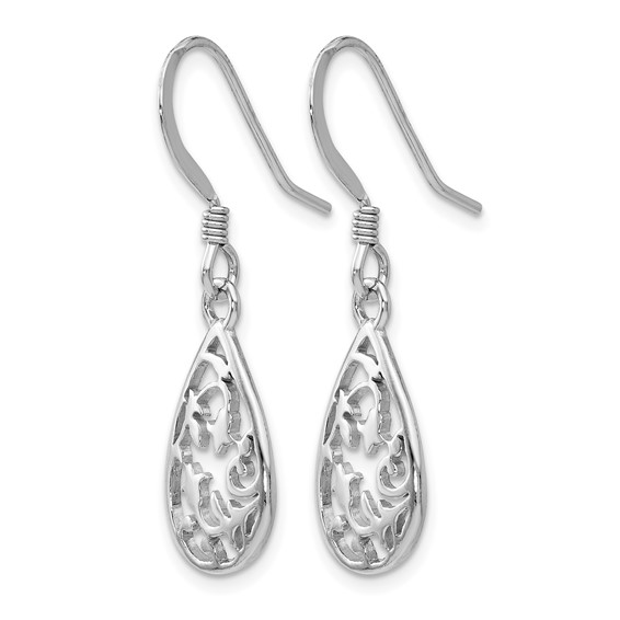 Leslie's Sterling Silver Rhod-pltd  Polished Shepherd Hook Dangle Earrings