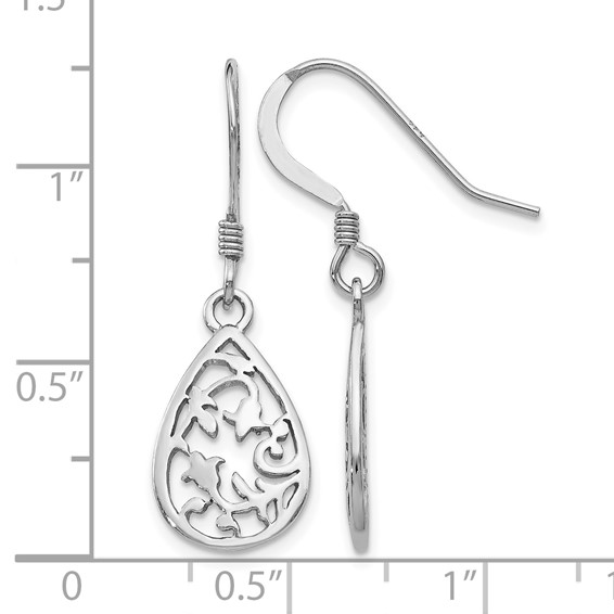 Leslie's Sterling Silver Rhod-pltd  Polished Shepherd Hook Dangle Earrings