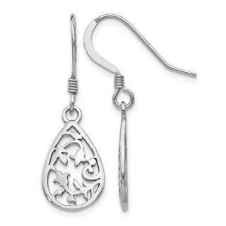 Leslie's Sterling Silver Rhod-pltd  Polished Shepherd Hook Dangle Earrings