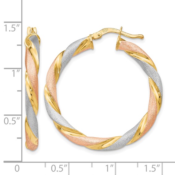 Leslie's Sterling Silver Tri-color Twisted Hinged Hoop Earrings