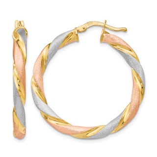Leslie's Sterling Silver Tri-color Twisted Hinged Hoop Earrings