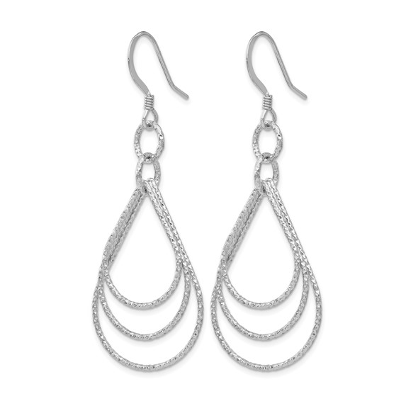 Leslie's Sterling Silver Rhod-pltd  Textured Shepherd Hook Dangle Earrings