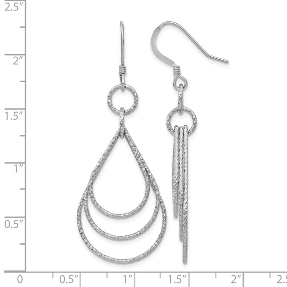 Leslie's Sterling Silver Rhod-pltd  Textured Shepherd Hook Dangle Earrings