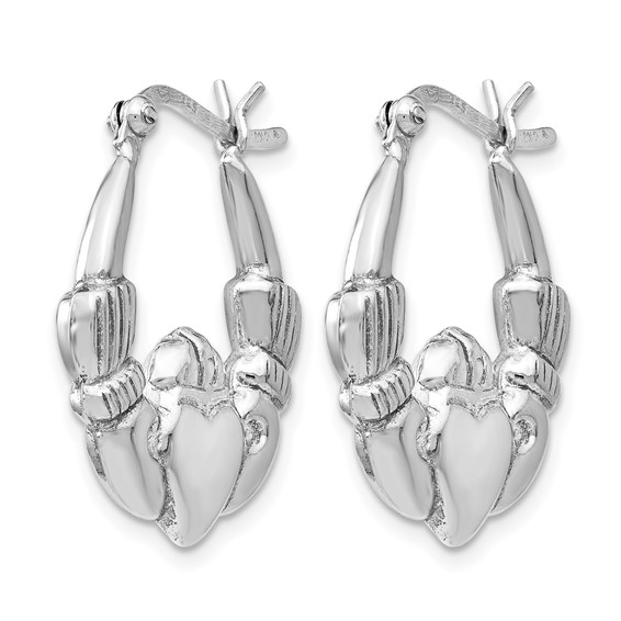 Leslie's Sterling Silver Rhodium-plated Polished Claddagh Hoop Earrings