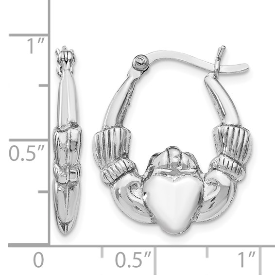 Leslie's Sterling Silver Rhodium-plated Polished Claddagh Hoop Earrings