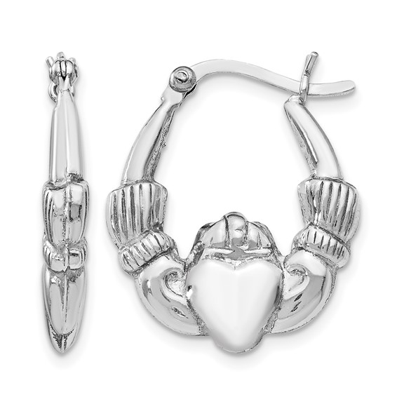 Leslie's Sterling Silver Rhodium-plated Polished Claddagh Hoop Earrings
