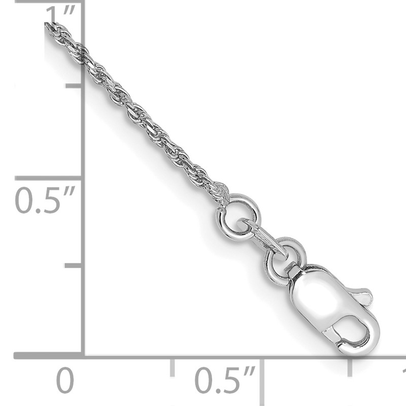 14K White Gold 10 inch 1.15mm Diamond-cut Machine Made Rope with Lobster Clasp Chain Anklet