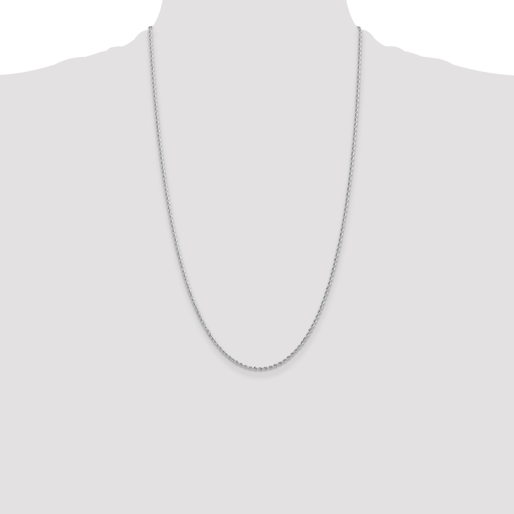 14K White Gold 26 inch 2mm Regular Rope with Lobster Clasp Chain (W014S-26)