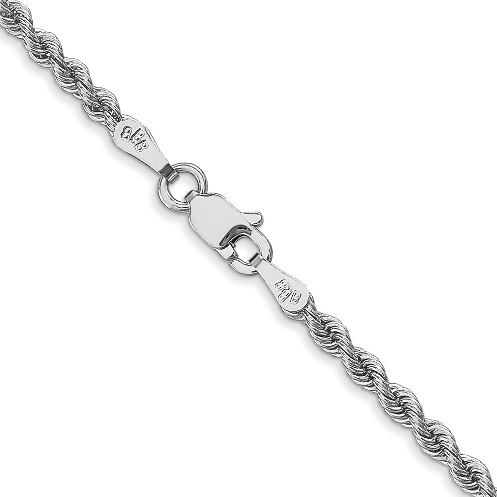 20 Inch White Gold Chain Real 14kt White Gold 2.5mm Regular Rope Chain; 20 inch; Lobster Clasp