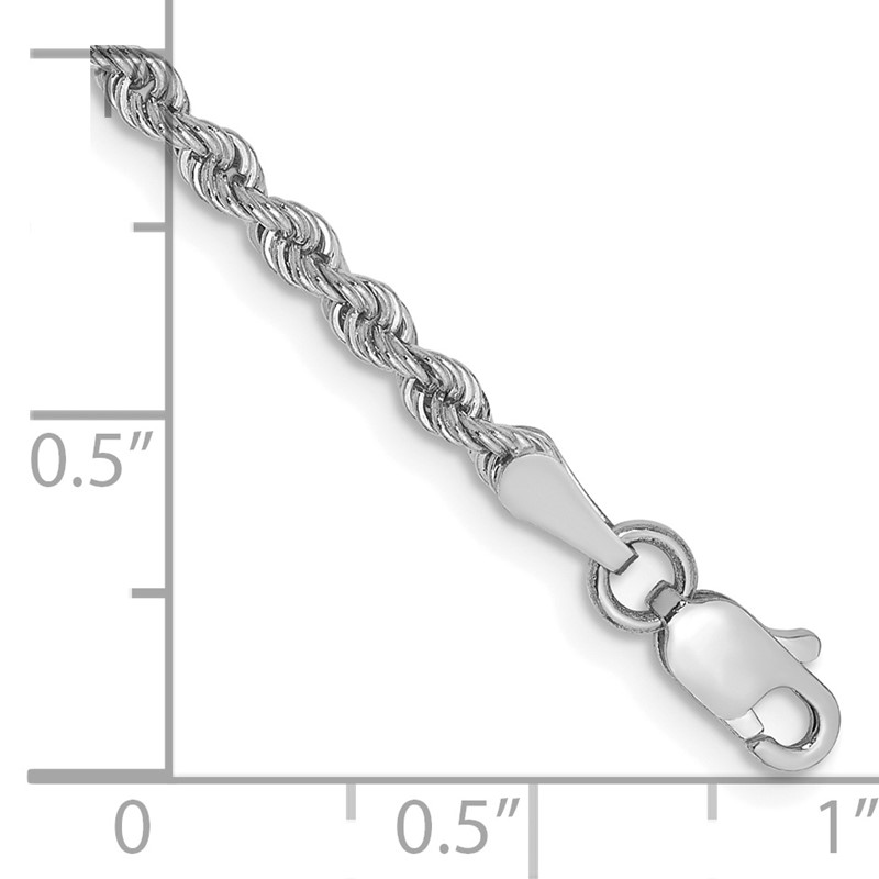 14K White Gold 8 inch 2.5mm Regular Rope with Lobster Clasp Chain