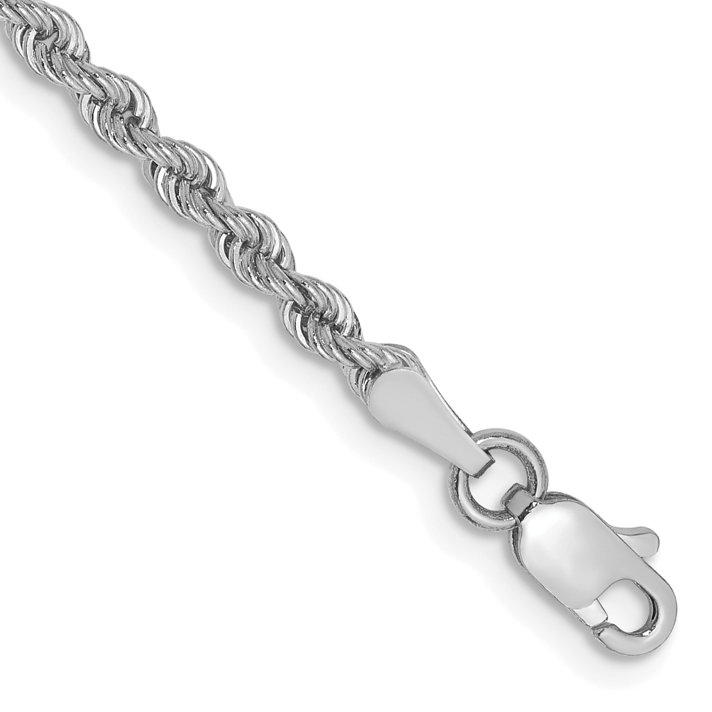 14K White Gold 8 inch 2.5mm Regular Rope with Lobster Clasp Chain (W018S-8)
