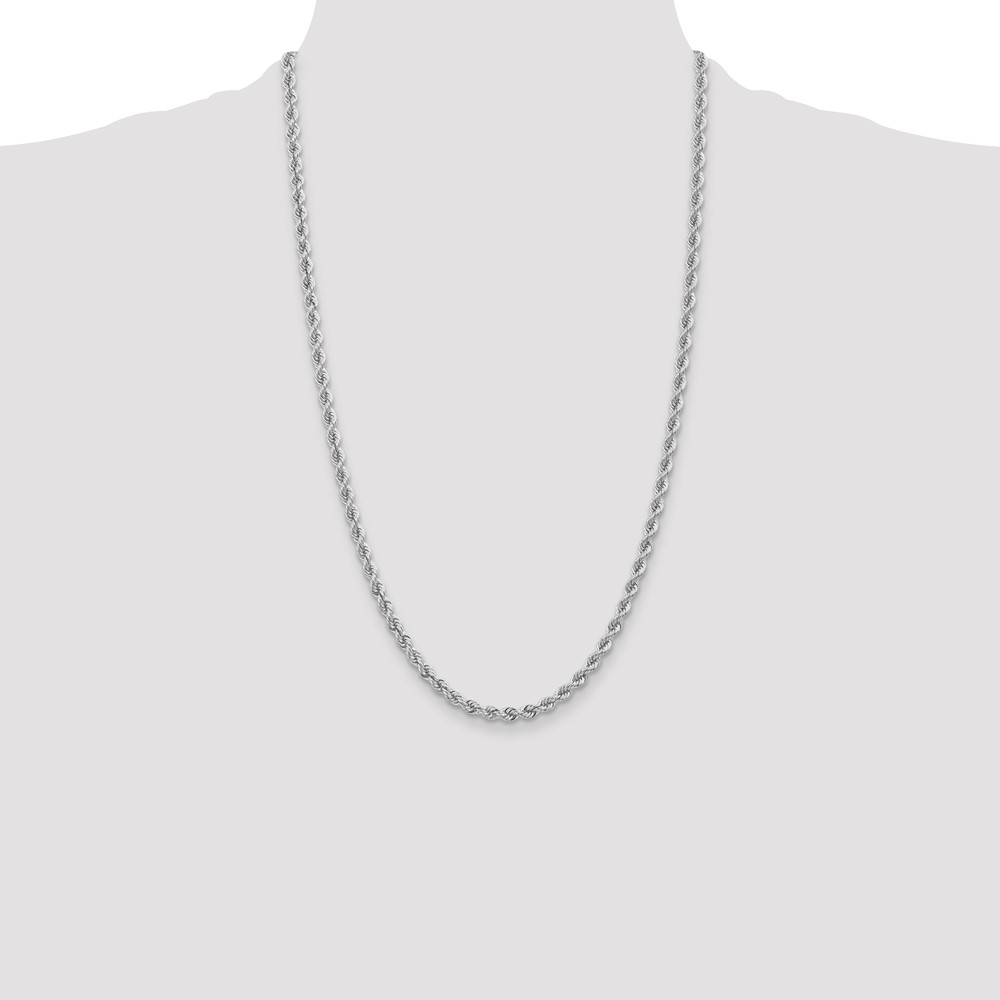 14K White Gold 26 inch 3mm Regular Rope with Lobster Clasp Chain (W023S-26)