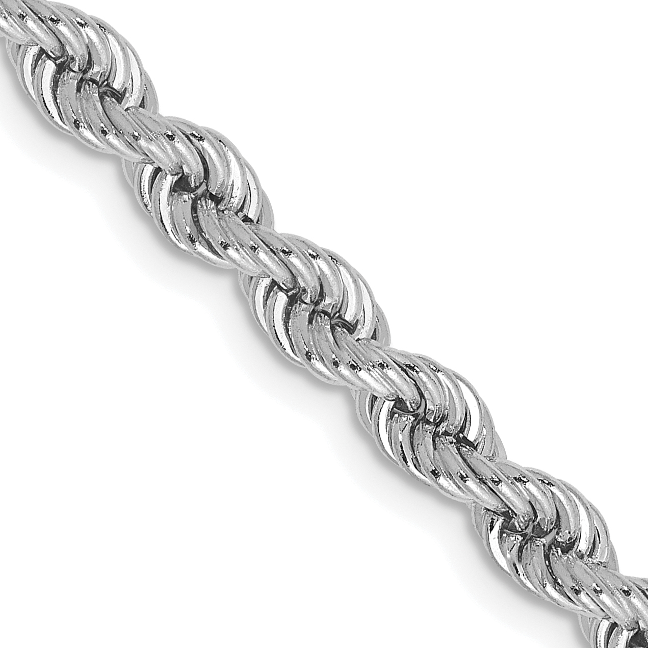 14K White Gold 24 inch 4mm Regular Rope with Lobster Clasp Chain (W030S-24)