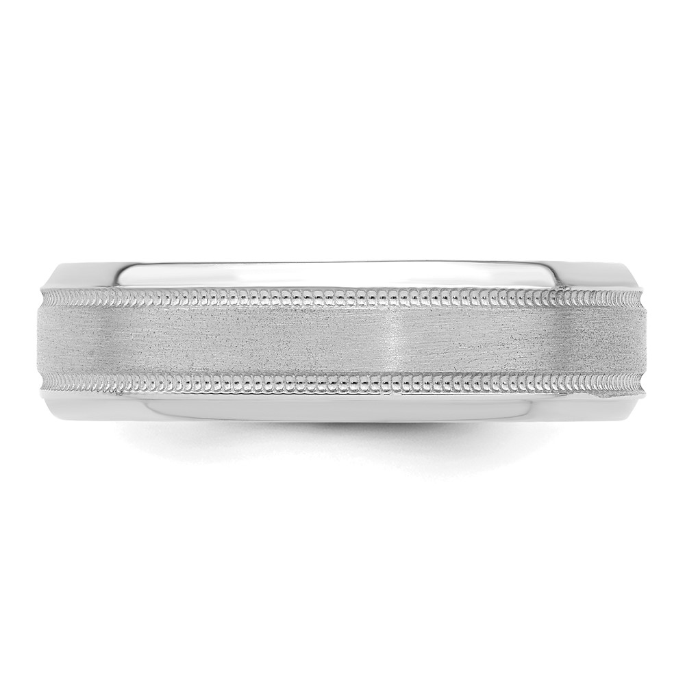 14k White Gold 6mm Heavyweight Comfort Fit Brushed Satin/Polished Milgrain Grooved Edge Wedding Band Size 12 (WB101H-12)