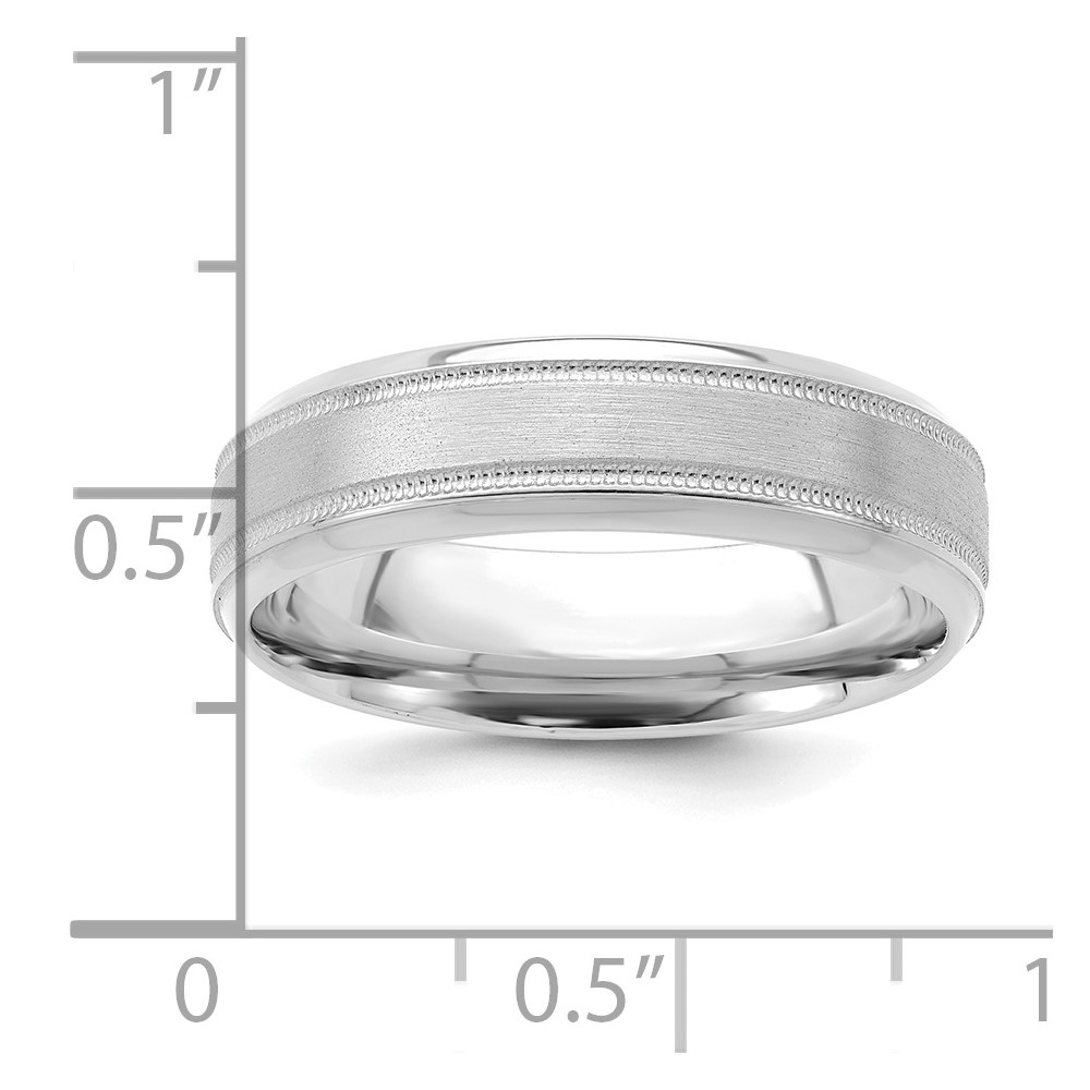 14k White Gold 6mm Heavyweight Comfort Fit Brushed Satin/Polished Milgrain Grooved Edge Wedding Band Size 12 (WB101H-12)