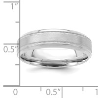 14K White Gold 6mm Lightweight Comfort Fit Brushed Satin Polished Milgrain Grooved Edge Wedding Band view 3
