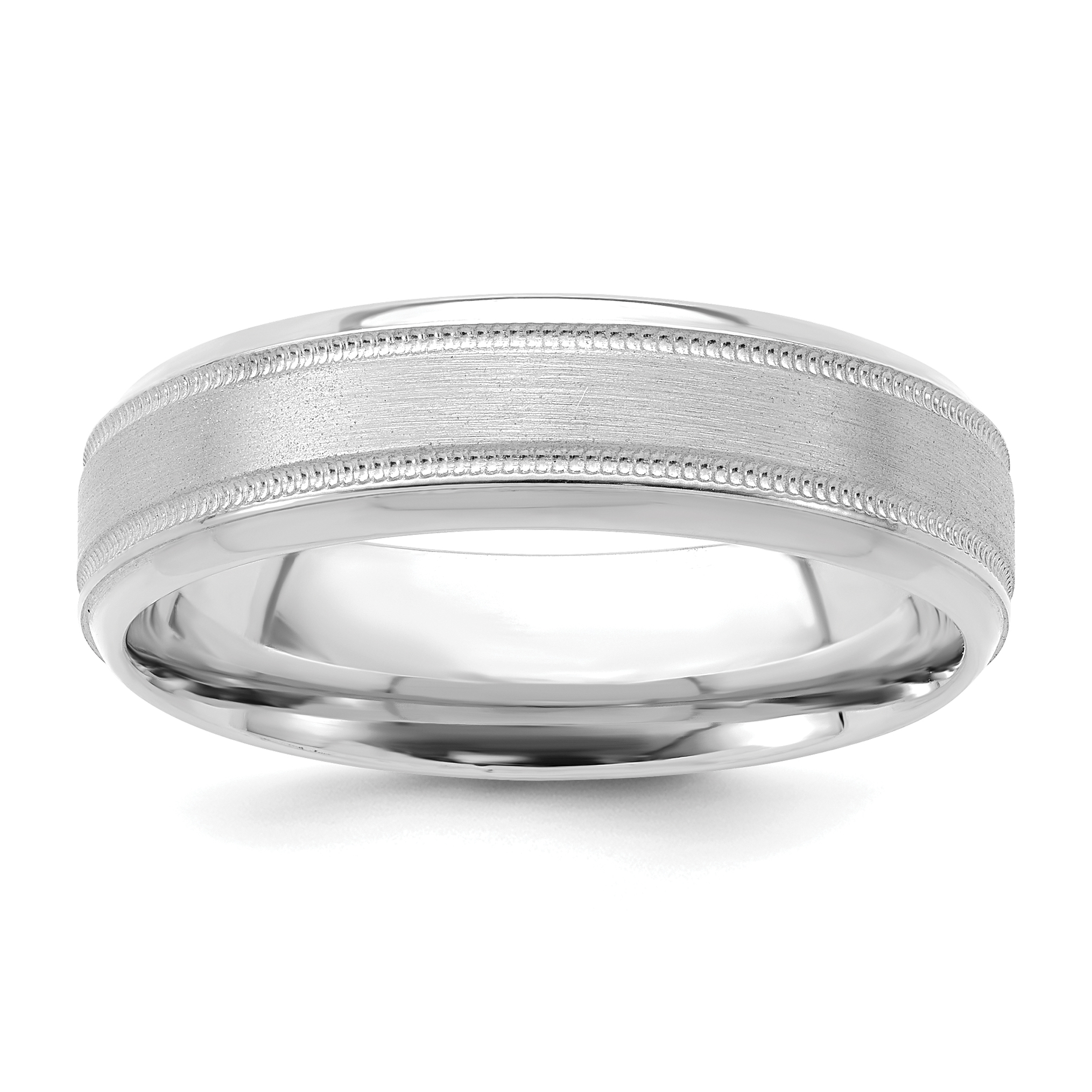 14k White Gold 6mm Heavyweight Comfort Fit Brushed Satin/Polished Milgrain Grooved Edge Wedding Band Size 12 (WB101H-12)