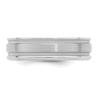 14K White Gold 6mm Lightweight Comfort Fit Brushed Satin Polished Milgrain Grooved Edge Wedding Band view 4