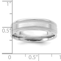 14K White Gold 6mm Lightweight Comfort Fit Brushed Satin Polished Milgrain Grooved Edge Wedding Band view 3