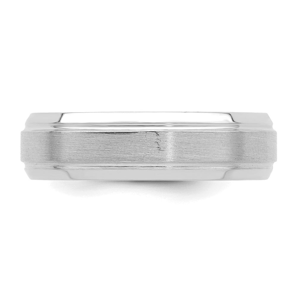 14k White Gold 6mm Standard Weight Comfort Fit Brushed Satin/Polished Line Edge Wedding Band Size 7.5 (WB103S-7.5)