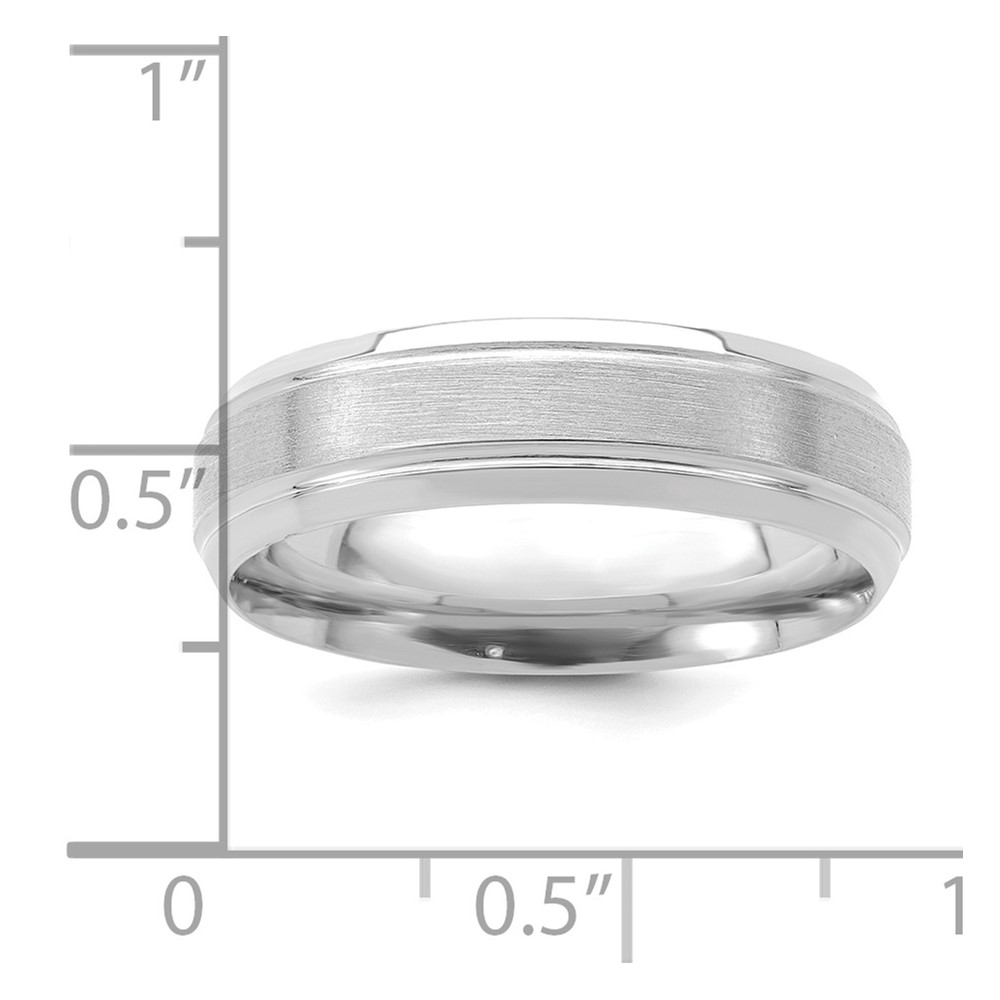 14k White Gold 6mm Standard Weight Comfort Fit Brushed Satin/Polished Line Edge Wedding Band Size 7.5 (WB103S-7.5)