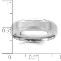 14K White Gold 6mm Lightweight Comfort Fit Brushed Satin Polished Line Edge Wedding Band view 3