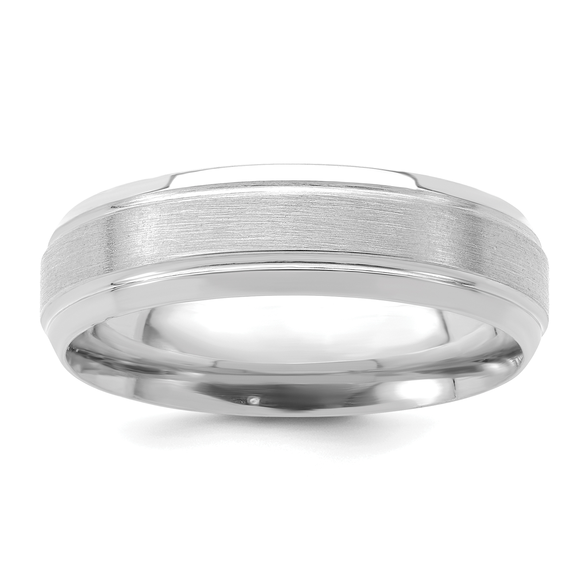 14k White Gold 6mm Standard Weight Comfort Fit Brushed Satin/Polished Line Edge Wedding Band Size 7.5 (WB103S-7.5)