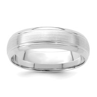 14K White Gold 6mm Heavyweight Comfort Fit Brushed Satin Line Edge Wedding Band view 1