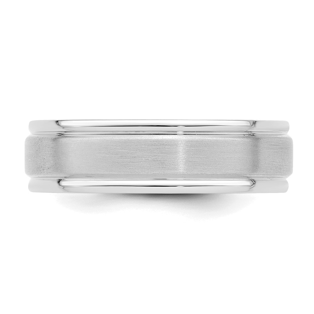 14k White Gold 6mm Standard Weight Comfort Fit Brushed Satin/Polished Grooved Edge Wedding Band Size 12 (WB109S-12)