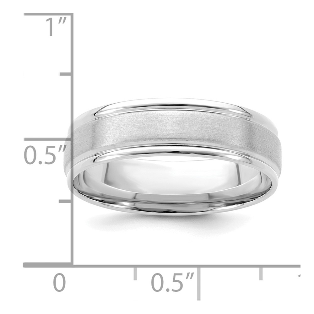 14k White Gold 6mm Standard Weight Comfort Fit Brushed Satin/Polished Grooved Edge Wedding Band Size 12 (WB109S-12)