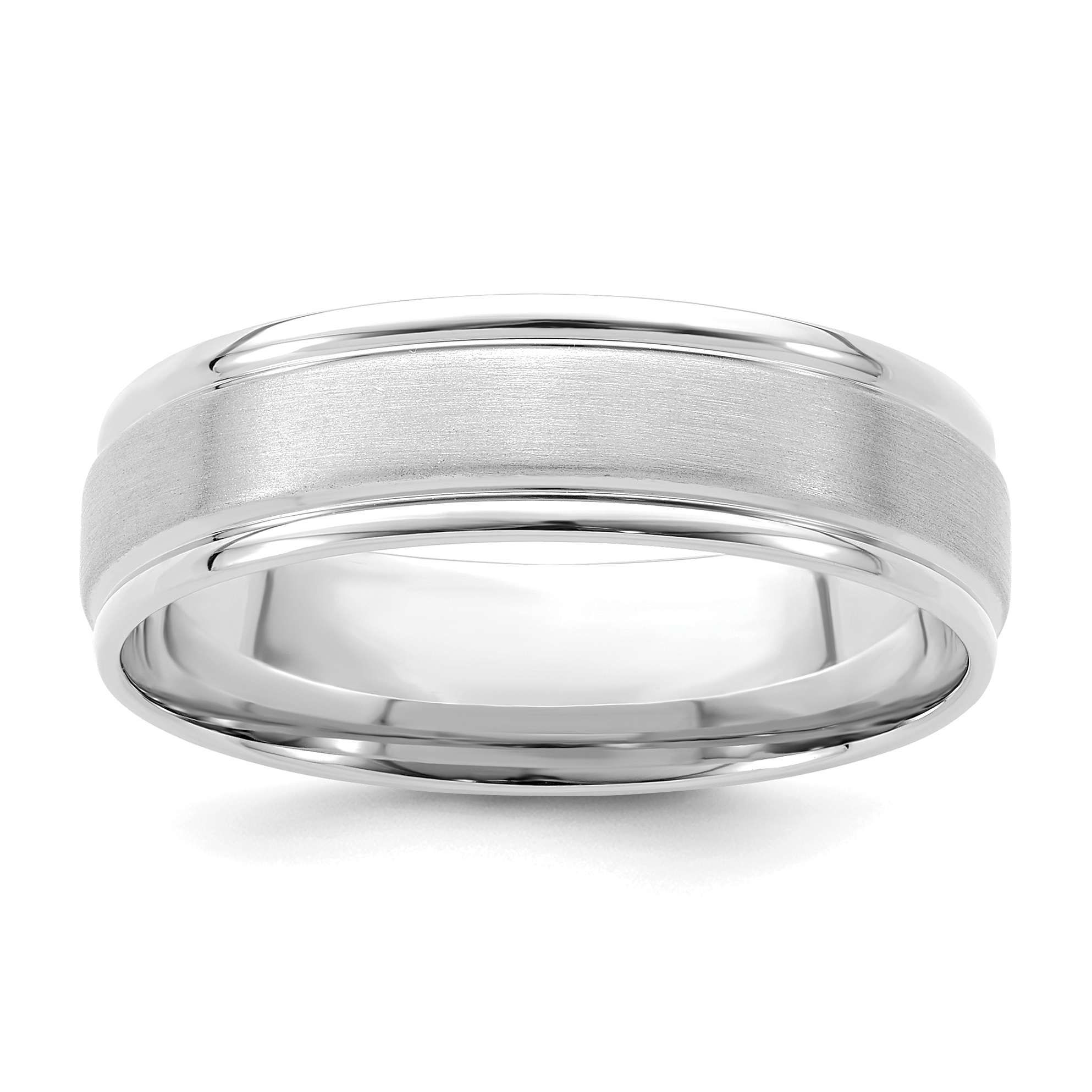 14k White Gold 6mm Standard Weight Comfort Fit Brushed Satin/Polished Grooved Edge Wedding Band Size 12 (WB109S-12)