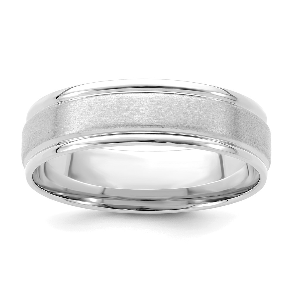 14k White Gold 6mm Standard Weight Comfort Fit Brushed Satin/Polished Grooved Edge Wedding Band Size 12 (WB109S-12)