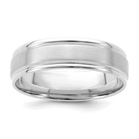 14K White Gold 6mm Lightweight Comfort Fit Brushed Satin Polished Grooved Edge Wedding Band view 1