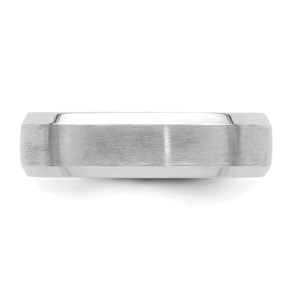 14k White Gold 6mm Standard Weight Comfort Fit Brushed Satin with Polished Beveled Edge Wedding Band Size 10 (WB111S-10)