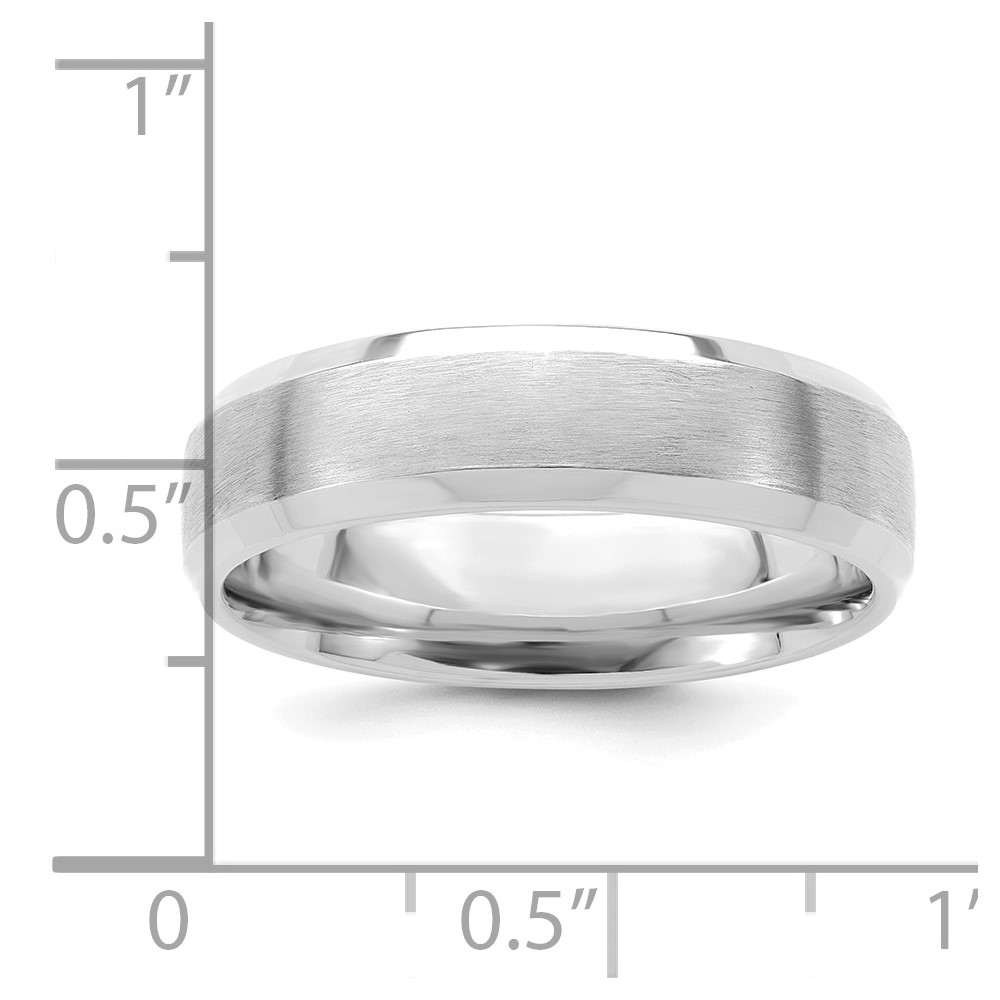 14k White Gold 6mm Standard Weight Comfort Fit Brushed Satin with Polished Beveled Edge Wedding Band Size 10 (WB111S-10)