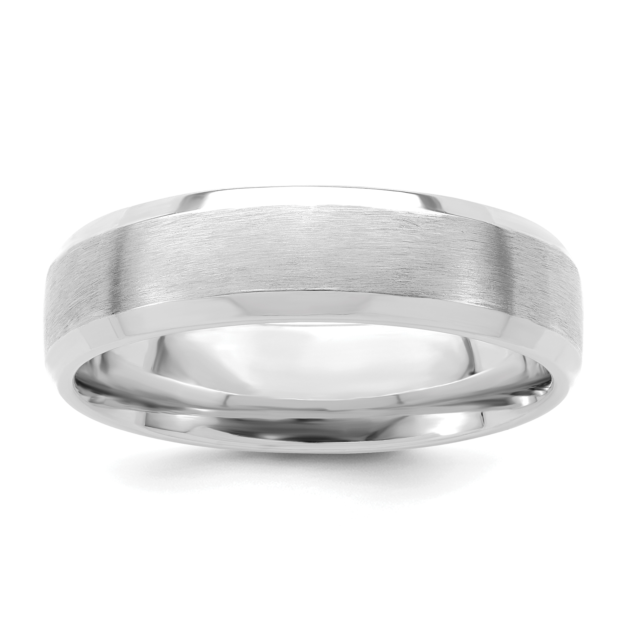 14k White Gold 6mm Standard Weight Comfort Fit Brushed Satin with Polished Beveled Edge Wedding Band Size 10 (WB111S-10)