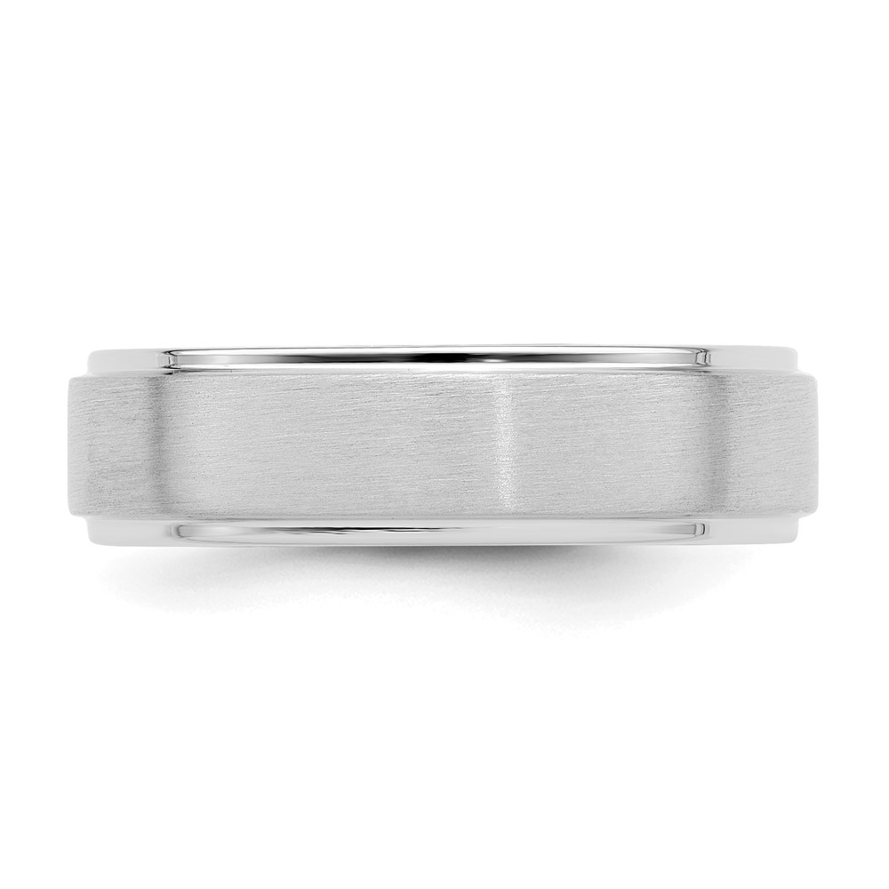 14k White Gold 6mm Standard Weight Comfort Fit Brushed Satin/Polished Stepped Edge Wedding Band Size 10 (WB112S-10)