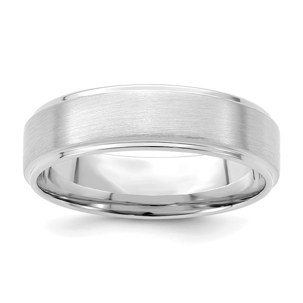 14k White Gold 6mm Standard Weight Comfort Fit Brushed Satin/Polished Stepped Edge Wedding Band Size 10 (WB112S-10)