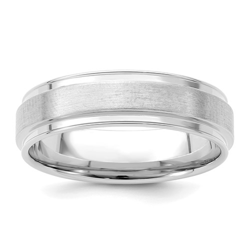 14K White Gold 6mm Standard Weight Comfort Fit Brushed Satin Fancy Wedding Band, Size 10