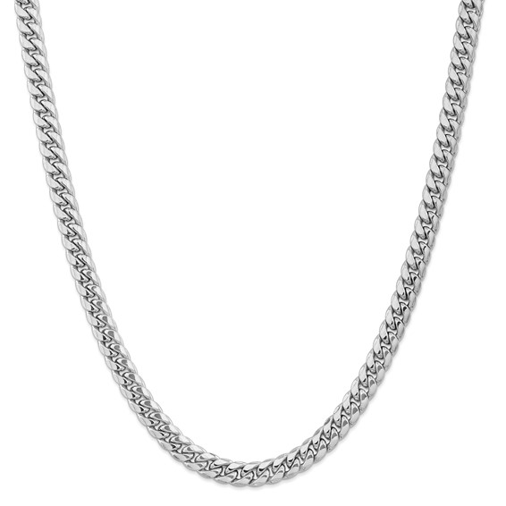 14k White Gold 6.75mm Semi-Solid Miami Cuban Chain