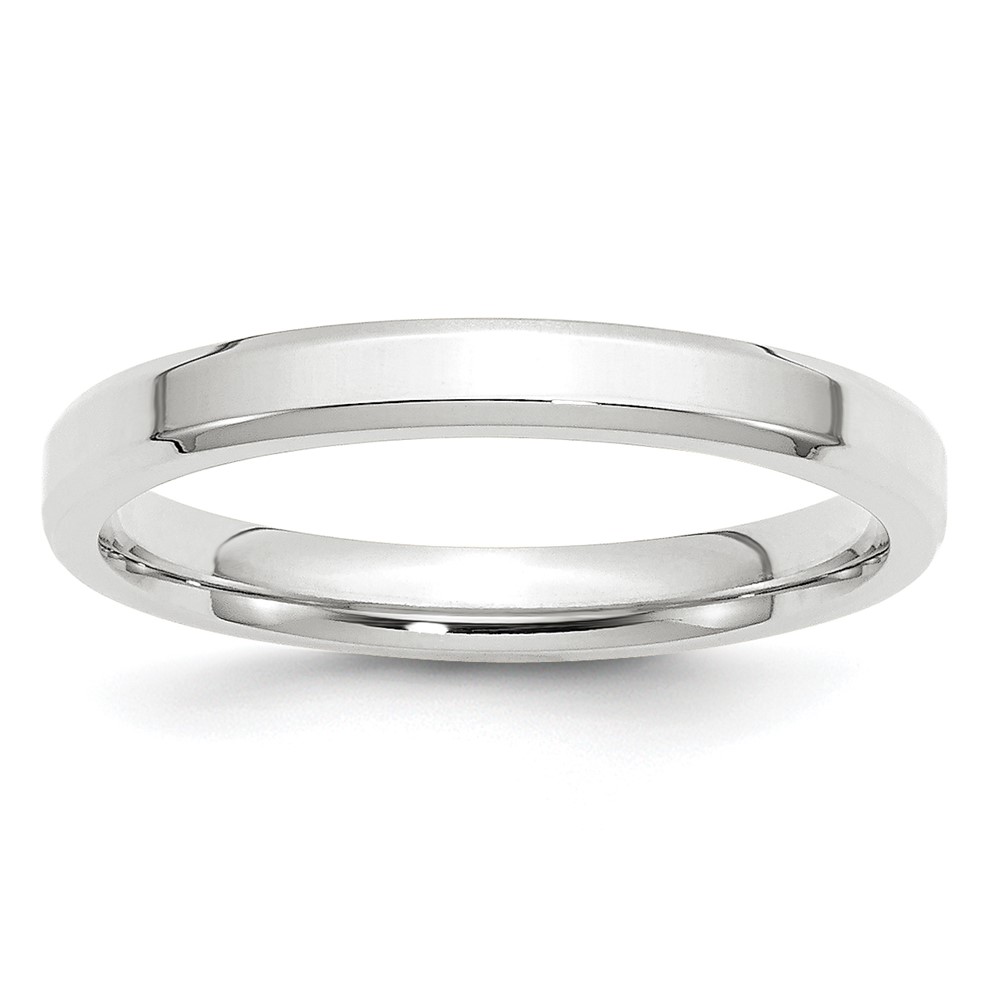 14k White Gold 3mm Beveled Edge Comfort Fit Wedding Band Size 8 (WBEC030-8)