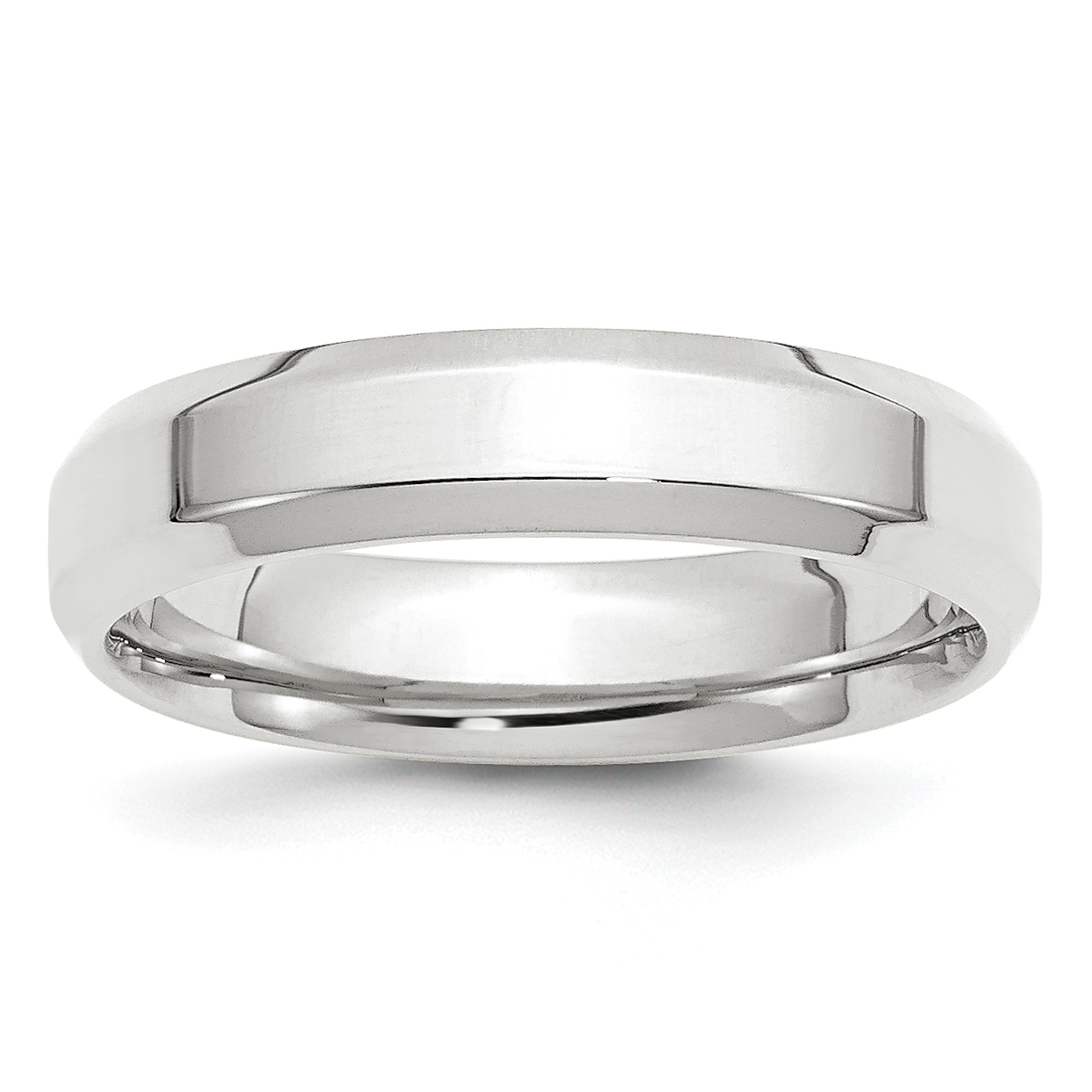 14k White Gold 5mm Beveled Edge Comfort Fit Wedding Band Size 8 (WBEC050-8)
