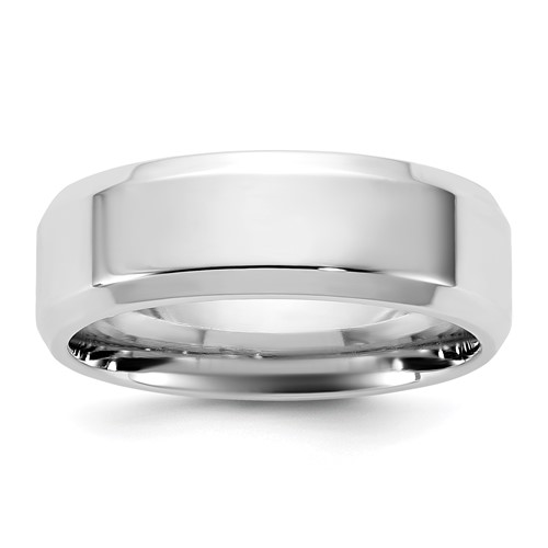14K 6.5mm White Gold Bevel Edge Comfort Fit Band, Size 7