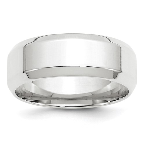 14K White Gold 8mm Beveled Edge Comfort Fit Wedding Band, Size 6