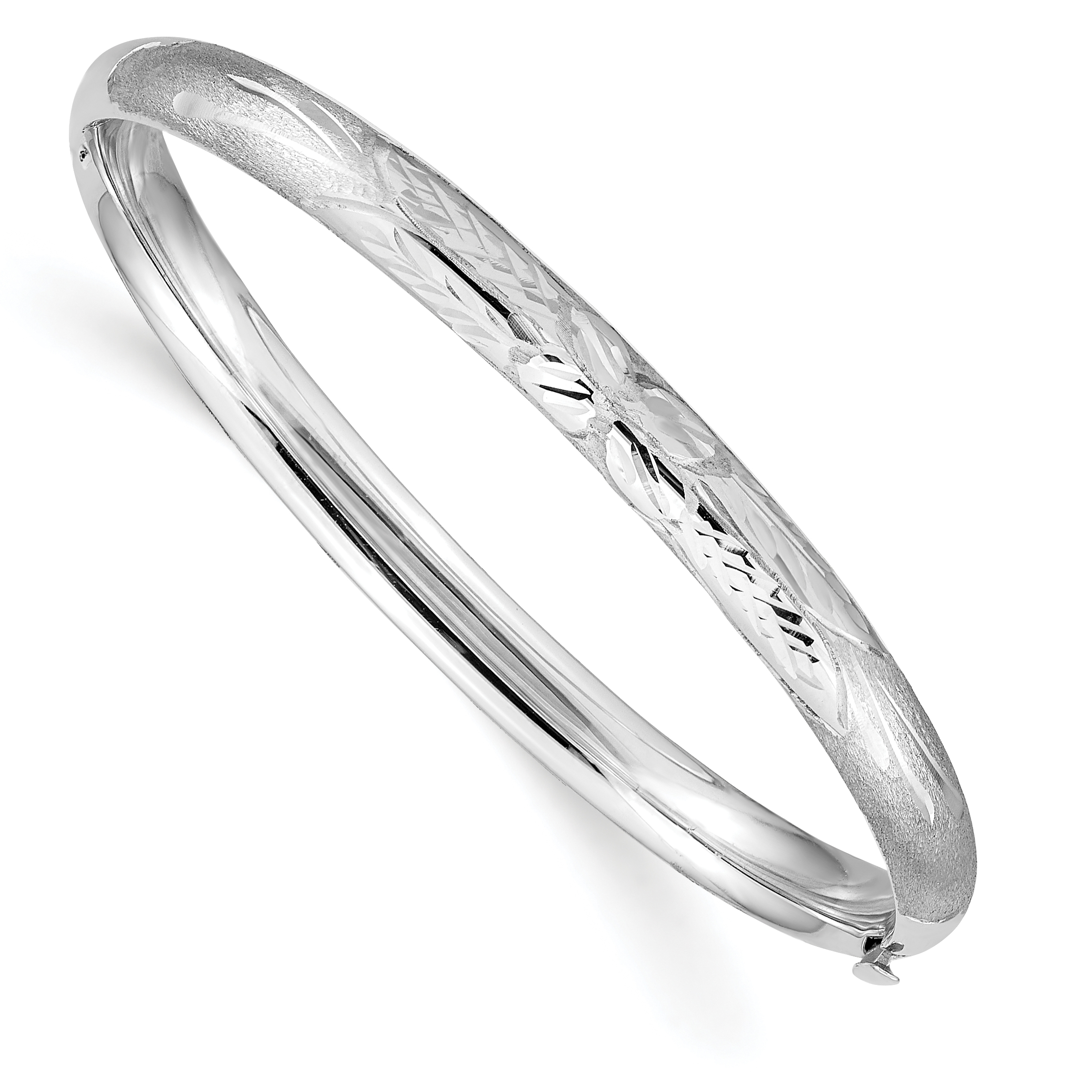 14k 3/16 White Gold Florentine Hinged Baby Bangle (WBF3/16)