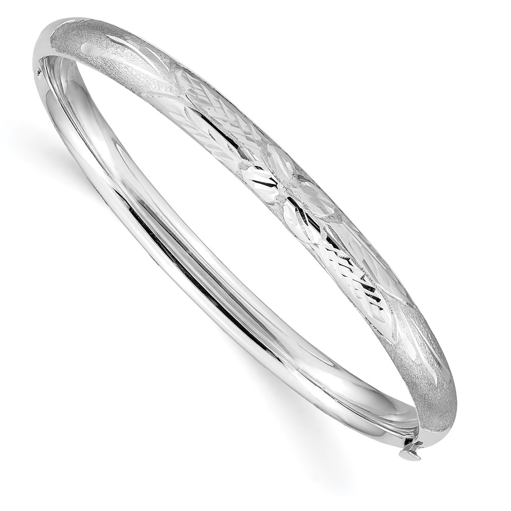 14k 3/16 White Gold Florentine Hinged Baby Bangle (WBF3/16)