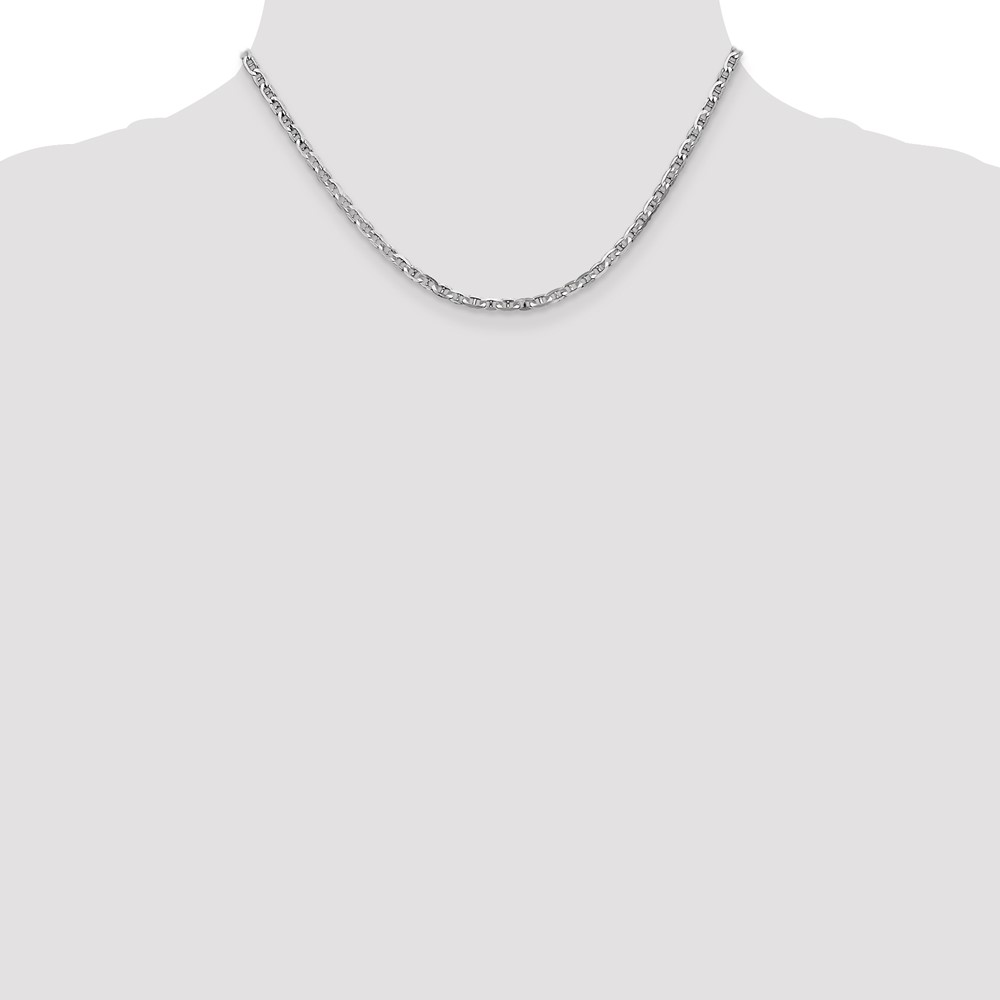 14K White Gold 16 inch 3mm Concave Anchor with Lobster Clasp Chain (WCA080-16)