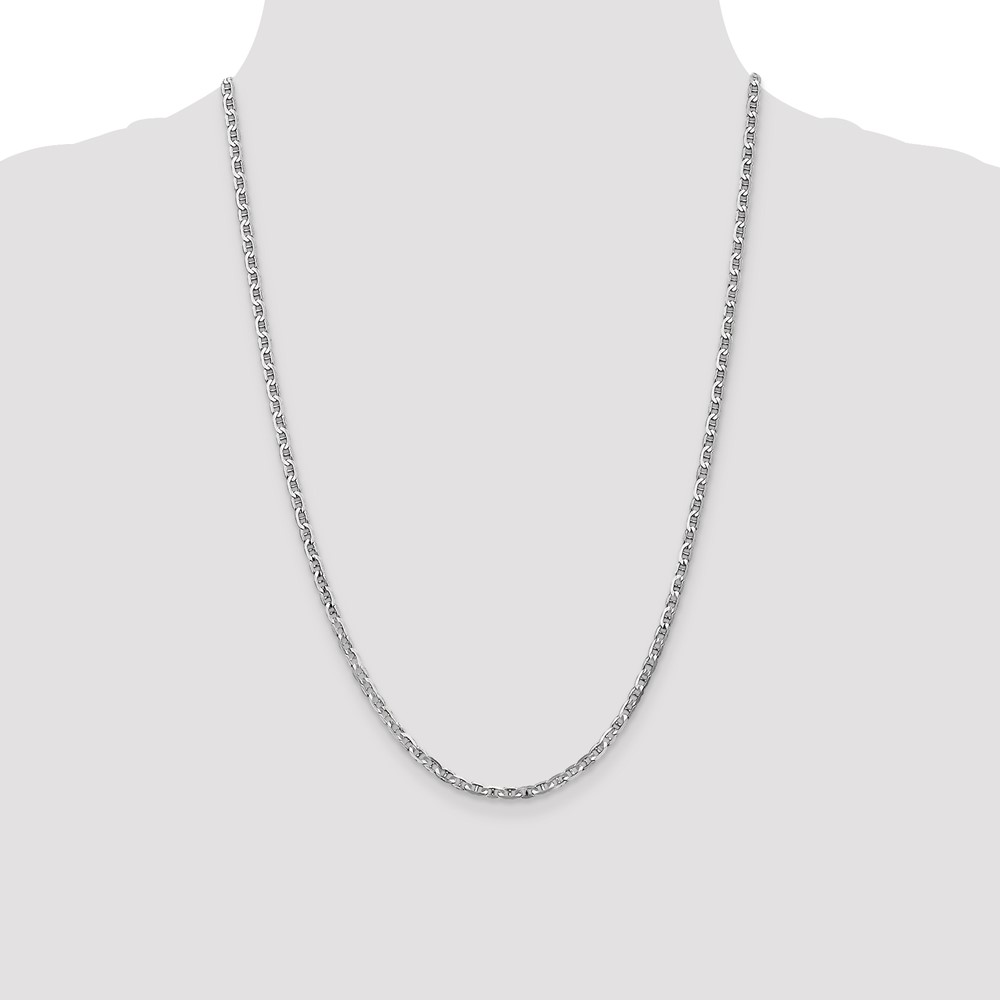 14K White Gold 24 inch 3mm Concave Anchor with Lobster Clasp Chain (WCA080-24)