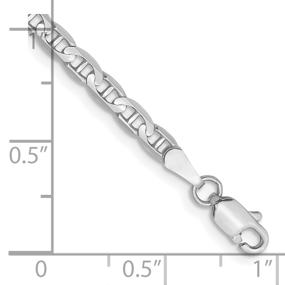 14K White Gold 7 inch 3mm Concave Anchor with Lobster Clasp Bracelet (WCA080-7)